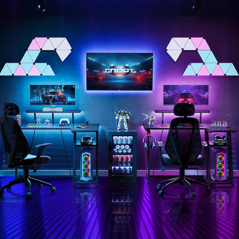 Ivy Bronx Small Gaming Desk with LED Lights Power Outlets 39 Inch L Shaped Gaming Computer Desk with Shelf Wayfair